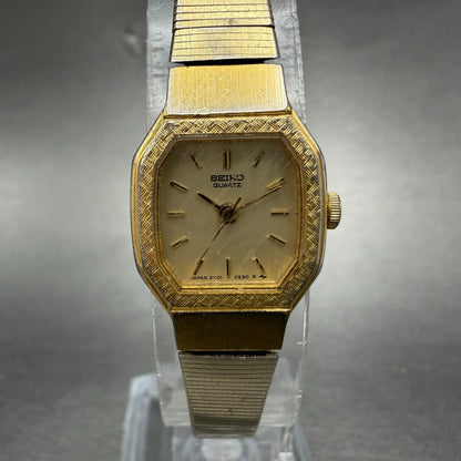 Seiko Watch Women 16mm Champagne Dial Gold Tone Octagon 2Y01-5059 New Battery KI0