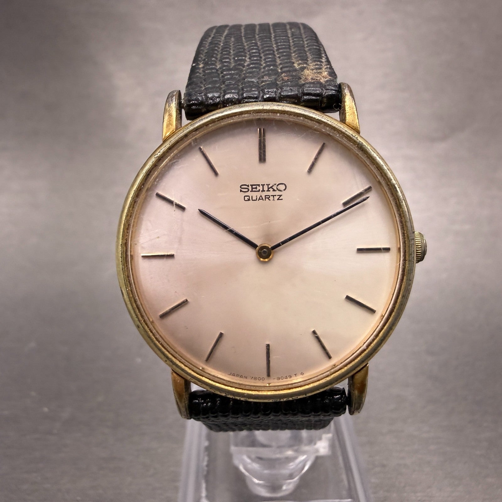 Seiko Watch Men 32mm White Dial Gold Tone Round 7800-8019 New Battery Vintage AB0