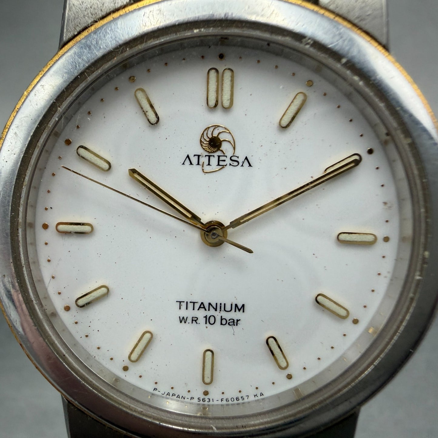 Citizen Attesa Watch Men 33mm White Dial Two Tone Titanium 5631-F60447 New Batt1