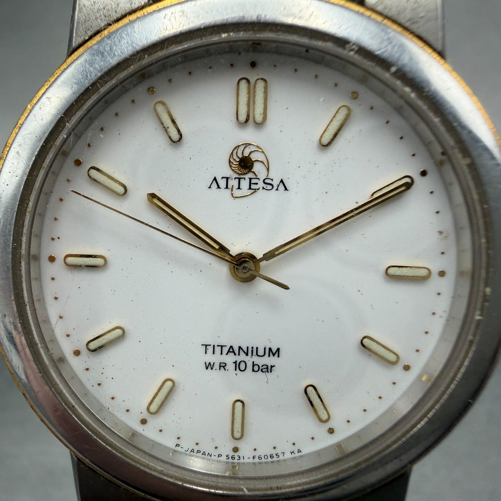 Citizen Attesa Watch Men 33mm White Dial Two Tone Titanium 5631-F60447 New Batt1