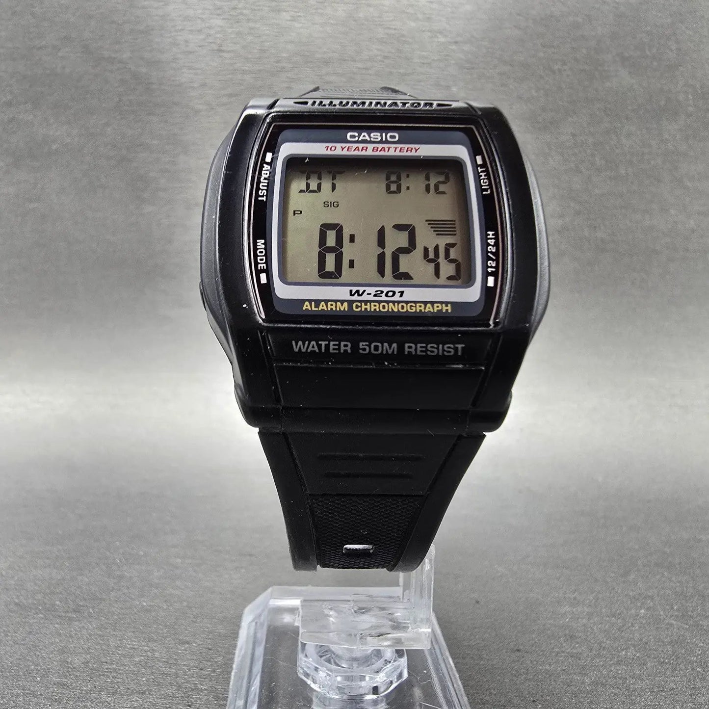 Casio W-201 Watch Men 36mm Black Alarm Chrono Digital Illuminator New Battery LP5