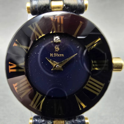 H stern Safira Watch Women 24mm Blue Dial 18K Gold Steel Round New Battery1