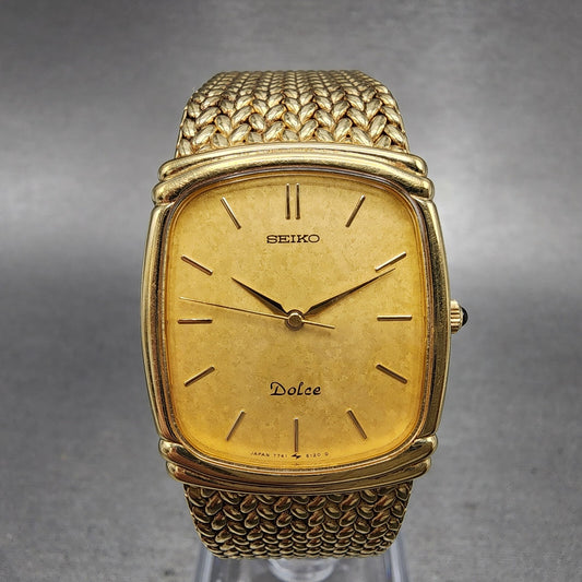 Seiko Dolce Tank Watch Men 26mm Gold Dial Gold Tone Rectangle 77415110 New Batt0