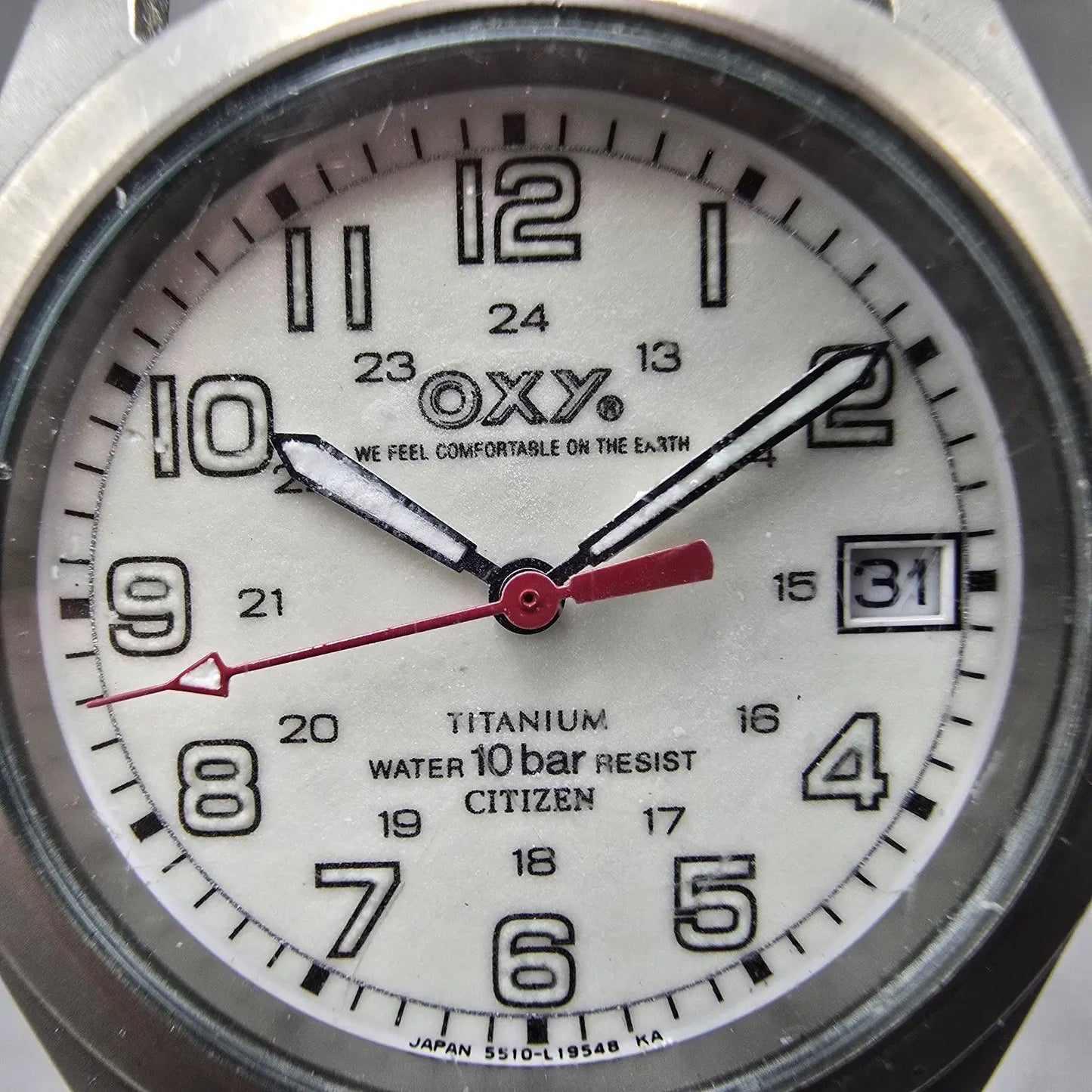 Citizen OXY Watch Men 35mm White Dial Titanium Date 5510-L11302 New Battery1