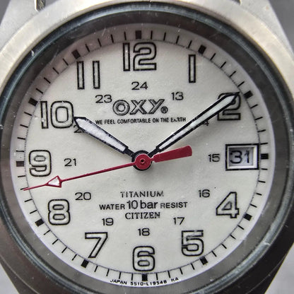 Citizen OXY Watch Men 35mm White Dial Titanium Date 5510-L11302 New Battery1