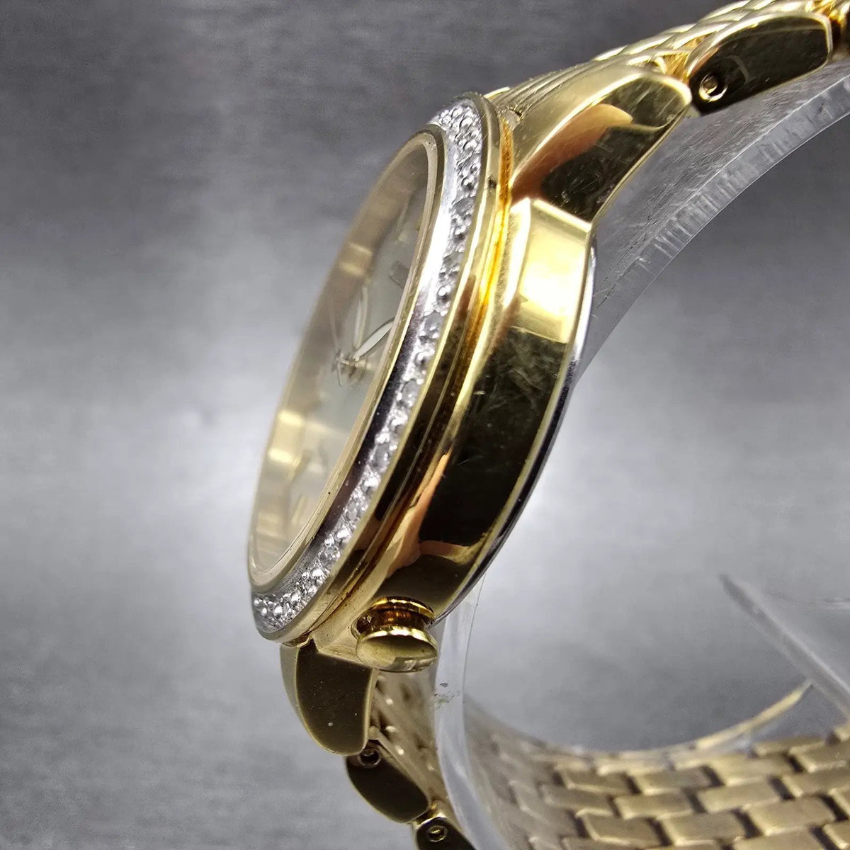 Citizen Eco-Drive Watch Women 30mm MOP Dial Gold Date Diamonds EW2282-52D Runs2