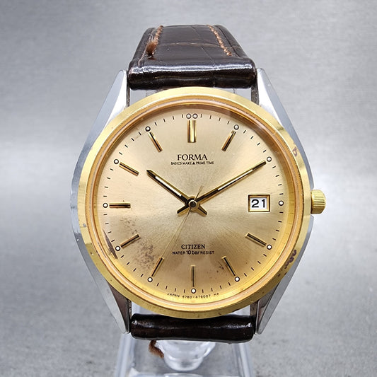 Citizen Forma Watch Men 35mm Champagne Dial Two Tone Date 4765471946 New Bat0