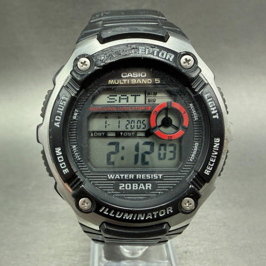 Casio Waveceptor Watch Men 48mm Digital Black Silver Alarm Chrono WV-M200 Works0