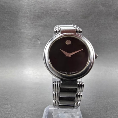 Movado Serenade Watch Women 25mm Black Dial Silver Tone 84 A1 1844 New Battery6