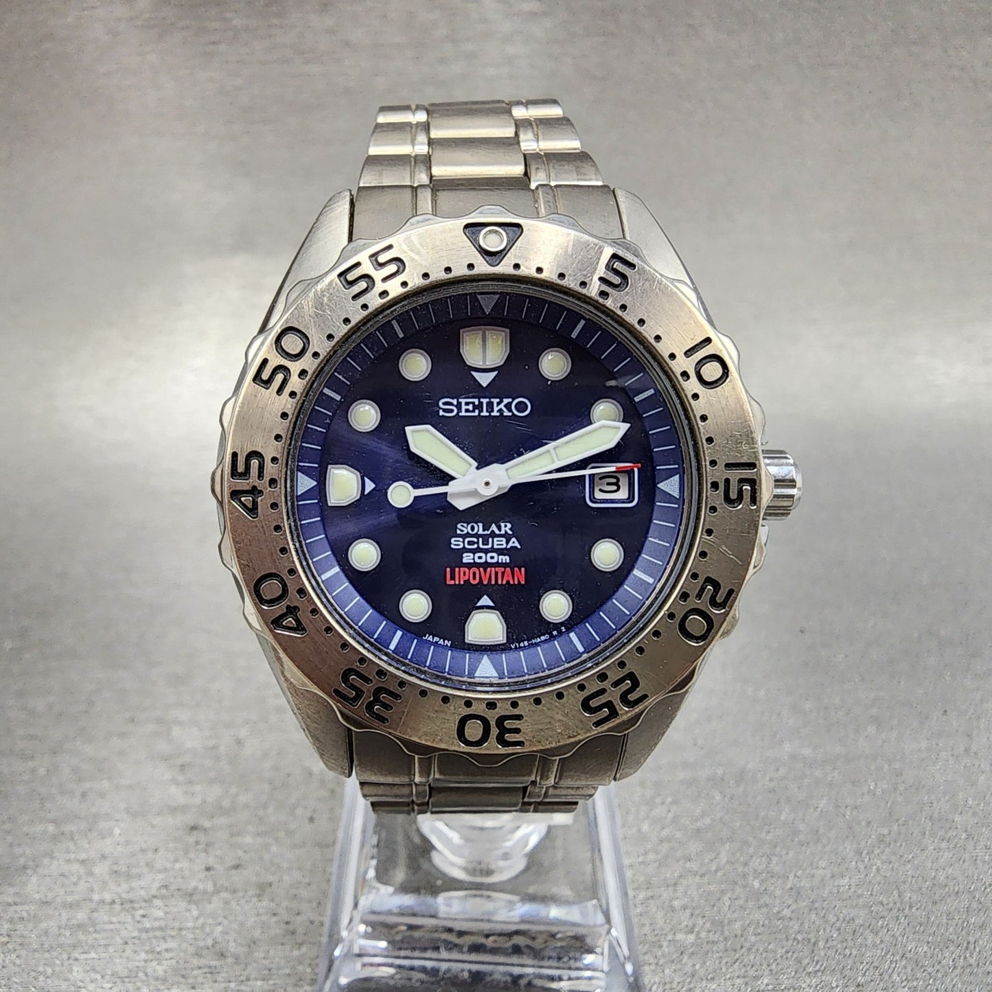 Seiko Prospex Diver Watch Men 41mm Blue Dial Titanium Date Solar V1450AH0 Runs1