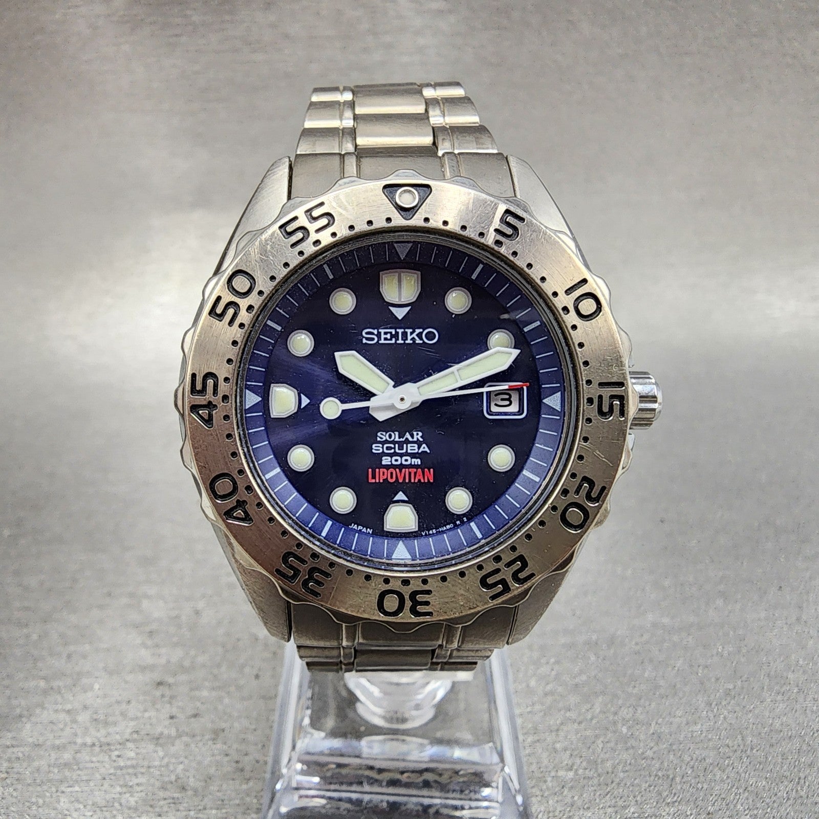 Seiko Prospex Diver Watch Men 41mm Blue Dial Titanium Date Solar V1450AH0 Runs1