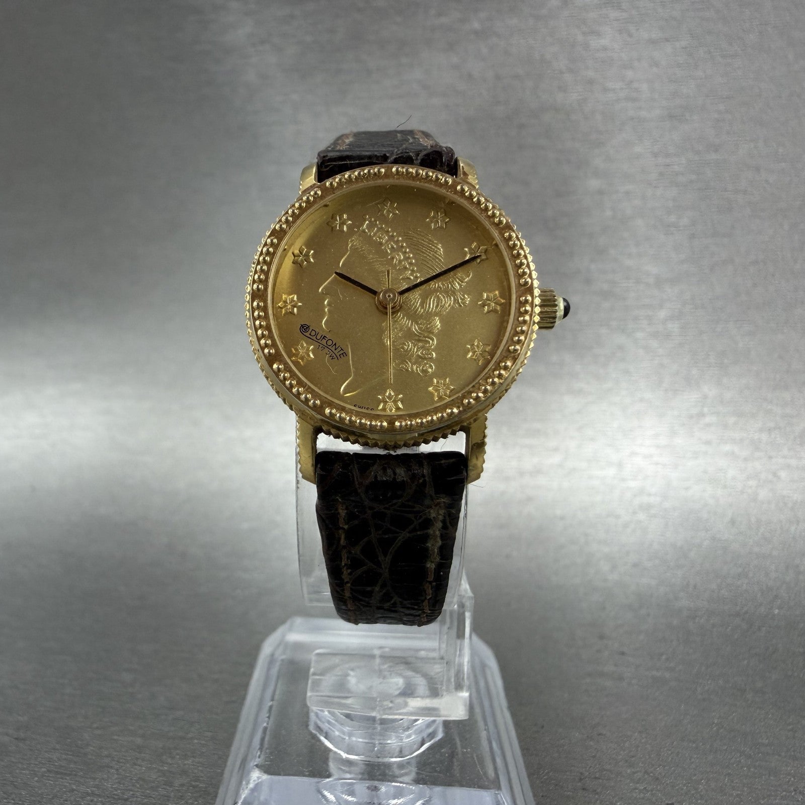 Lucien Piccard Liberty Coin Watch Women 24mm Gold Dial Gold Tone Manual Wind Run5
