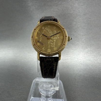 Lucien Piccard Liberty Coin Watch Women 24mm Gold Dial Gold Tone Manual Wind Run5