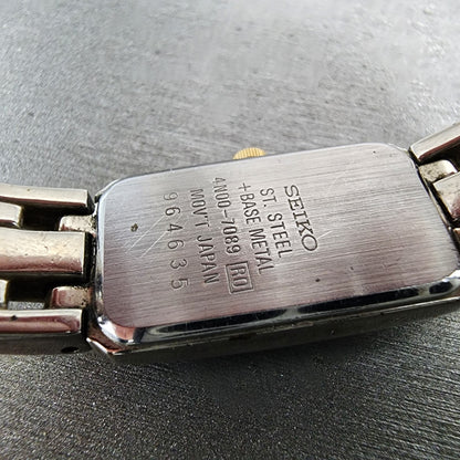 Seiko Tank Watch Women 15mm Cream Dial Two Tone Rectangle 4N00-7089 New Battery