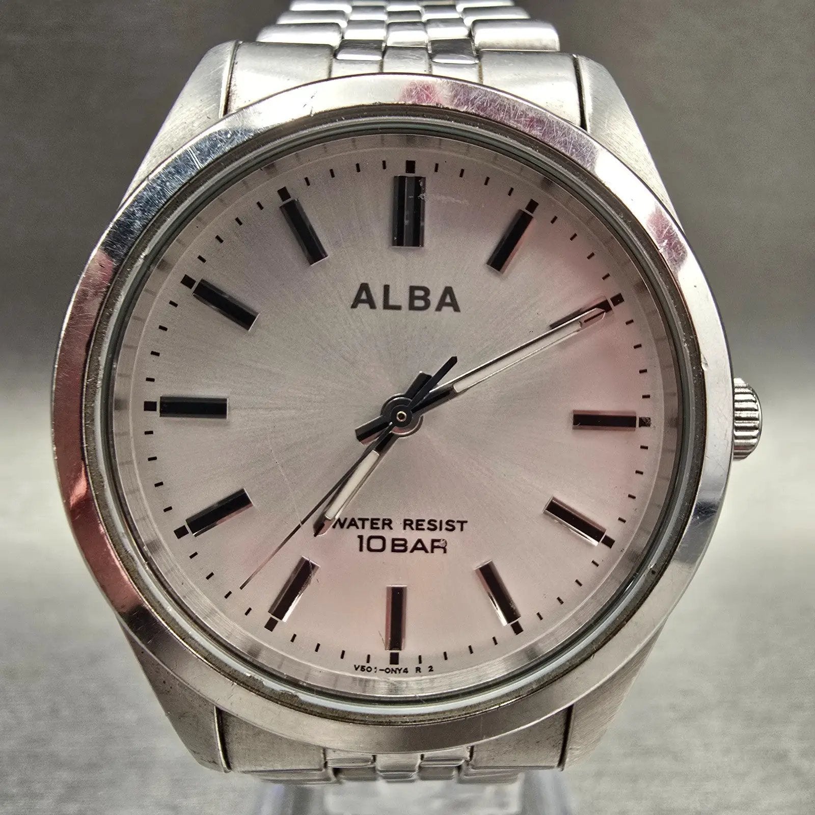 Seiko Alba Watch Men 34mm Silver Dial Silver Tone Round V501-0EL0 New Battery1