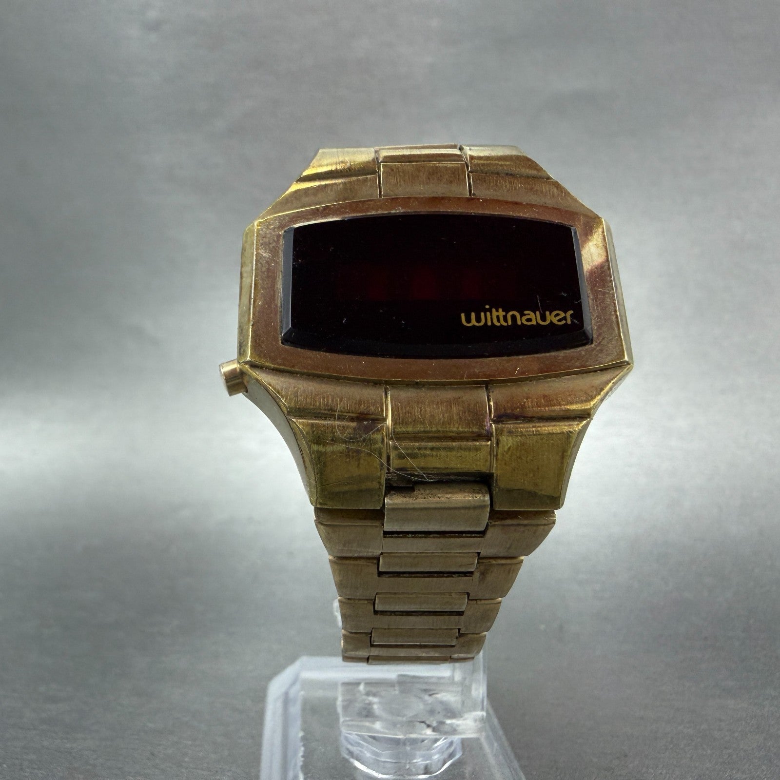 Witttnauer Polara RED LED Watch Men 35mm Gold Plated Tone Vintage PARTS6