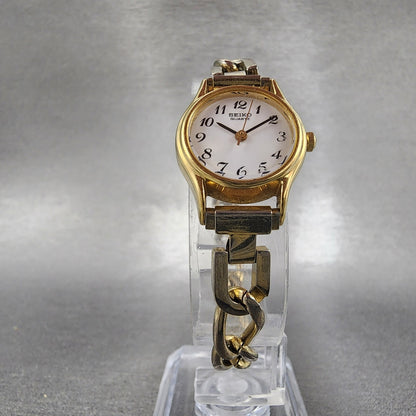 Seiko Watch Women 20mm White Dial Gold Tone Round 1N01-0E19 New Battery VTG