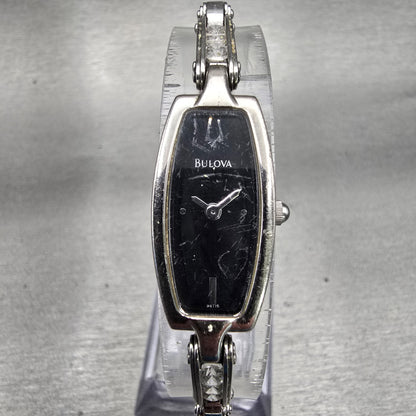 Bulova Watch Women 14mm Black Dial Silver Tone Gemmed Oval 96T15 New Battery0