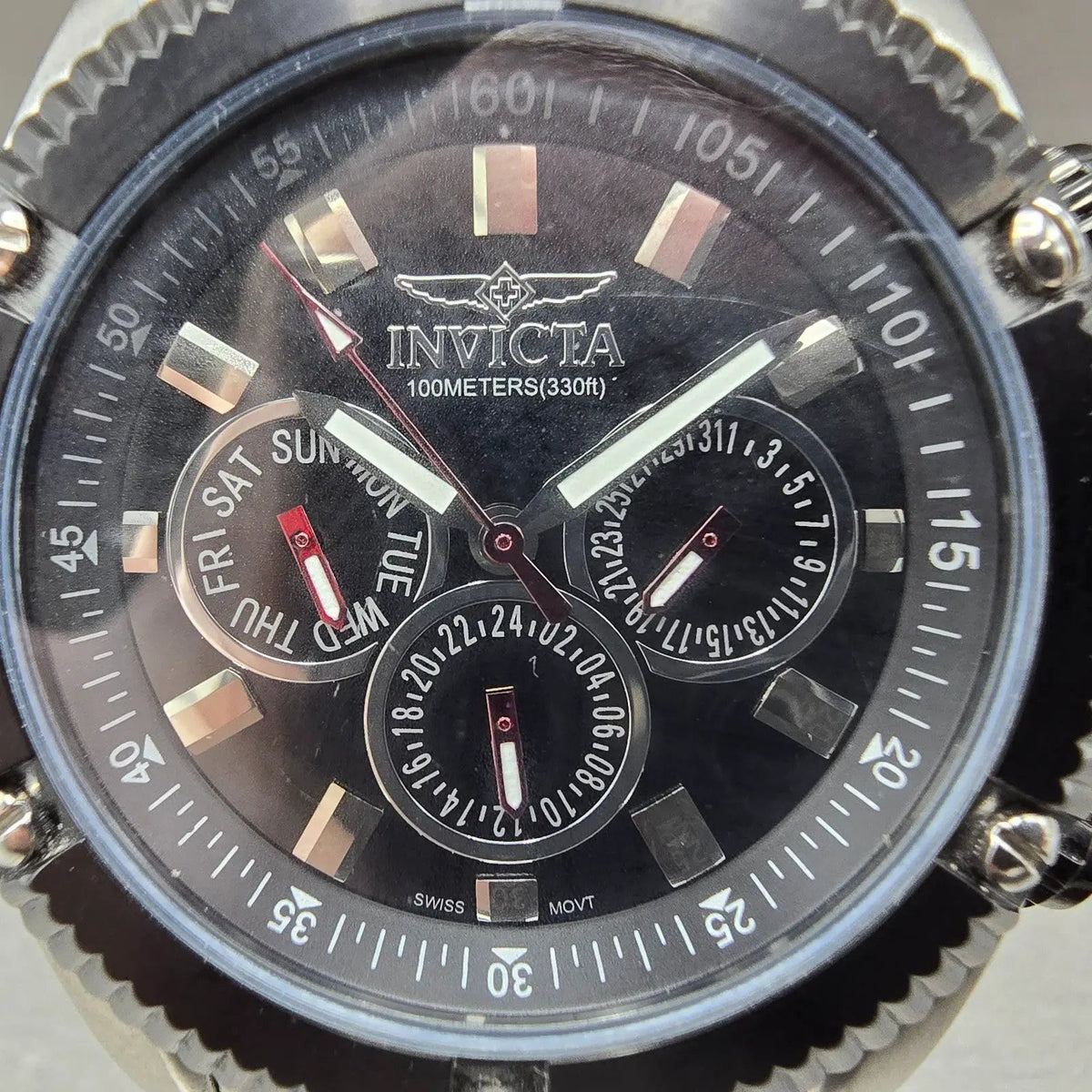 Invicta Specialty Watch Men 43mm Black Dial Silver Daydate Round 5715 New Batt1