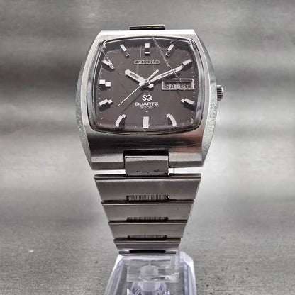 Seiko SQ Watch Men 35mm Black Dial Silver Tone Daydate 0843-5029 New Battery VTG5