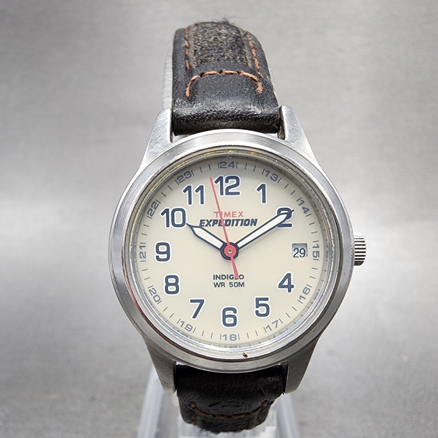 Timex Expedition Watch Women 26mm Cream Dial Silver Tone Date Round New Battery0