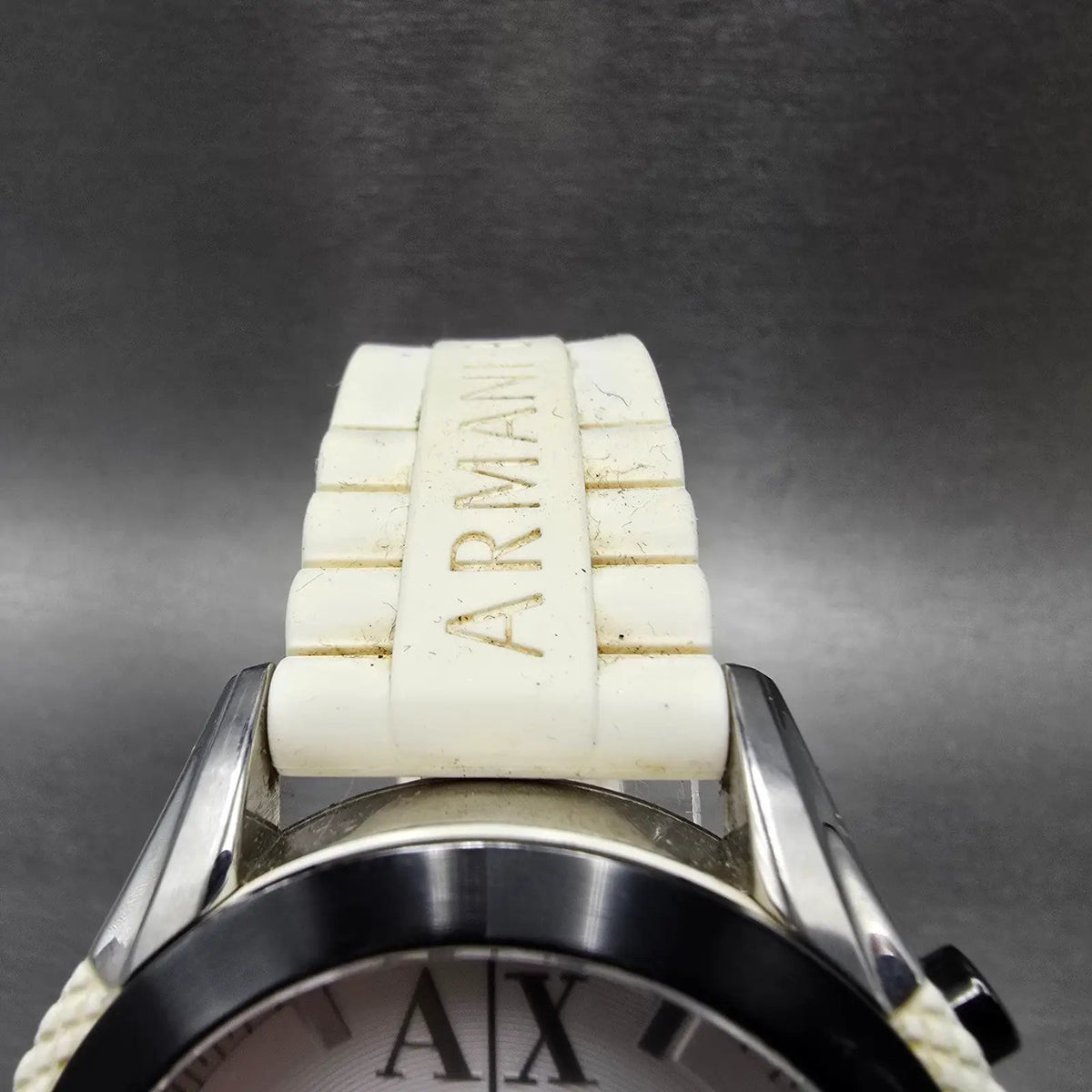 Armani Exchange Chronograph Watch Men 46mm White Dial White Silver Date New Batt4
