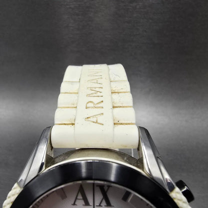 Armani Exchange Chronograph Watch Men 46mm White Dial White Silver Date New Batt4