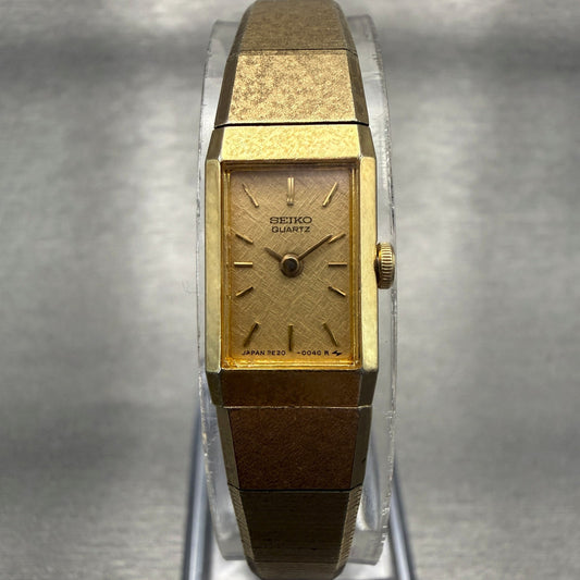Seiko Watch Women 12mm Gold Dial Gold Tone Rectangle 2E20-5029 New Battery0