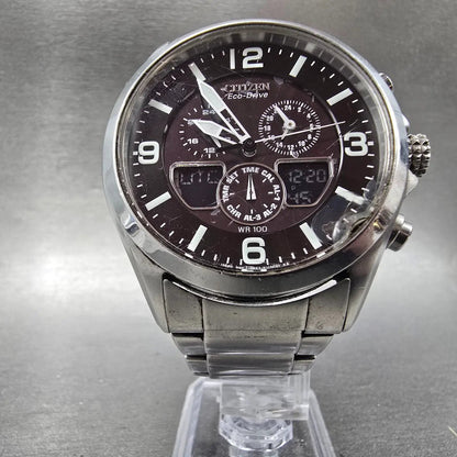 Citizen Eco-Drive Watch Men 43mm Black Dial Steel Ana Digi C652-S082072 Runs5