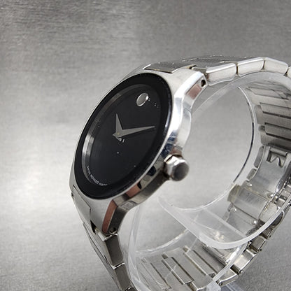 Movado Safiro Watch Women 26mm Black Dial Steel Round 0605806 New Battery