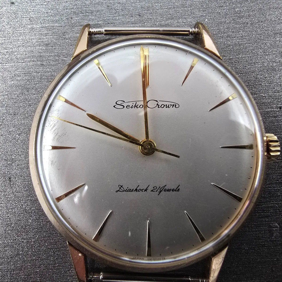 Seiko Crown Watch Men 35mm White Dial Gold Round Manual Wind 15002 JDM PARTS2