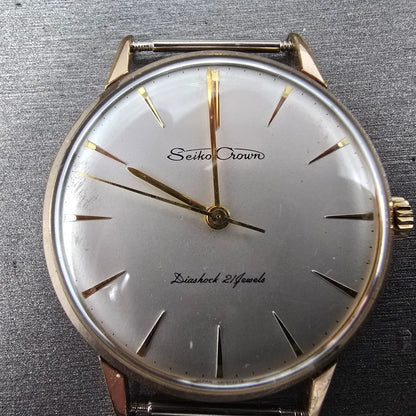 Seiko Crown Watch Men 35mm White Dial Gold Round Manual Wind 15002 JDM PARTS2