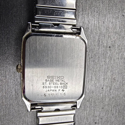 Seiko Watch Men 25mm Silver Dial Silver Tone Rectangle 6530-5510 New Battery VTG10