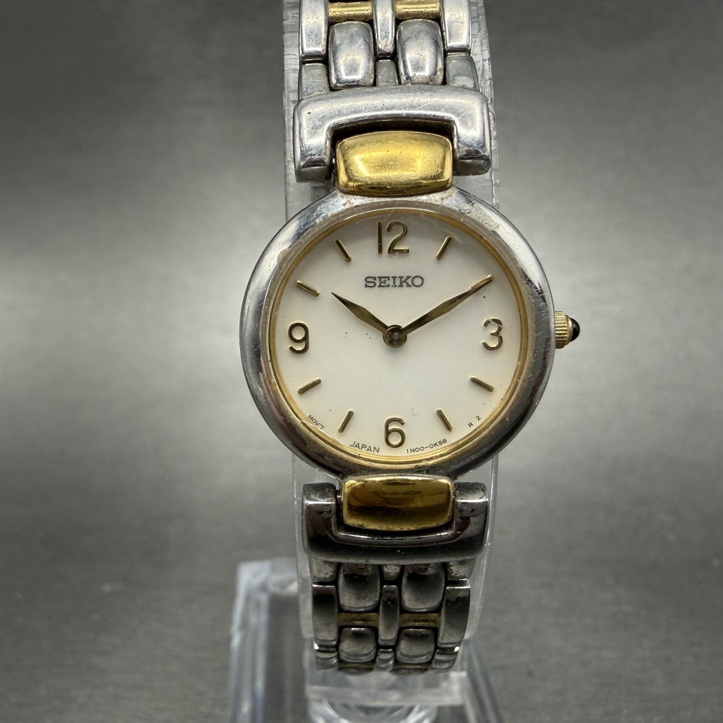 Seiko Watch Women 20mm MOP Dial Two Tone Round Bracelet 1N00-0GR0 New Battery0