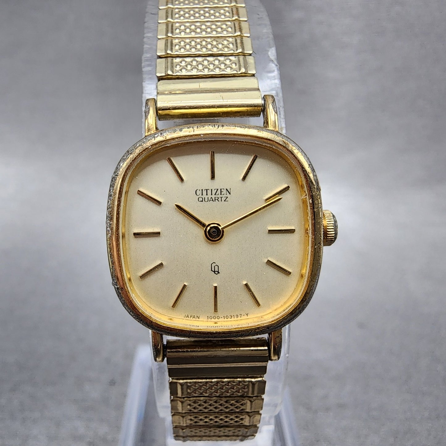 Citizen CQ Watch Women 20mm Gold Dial Gold Tone Rectangle New Battery VTG0