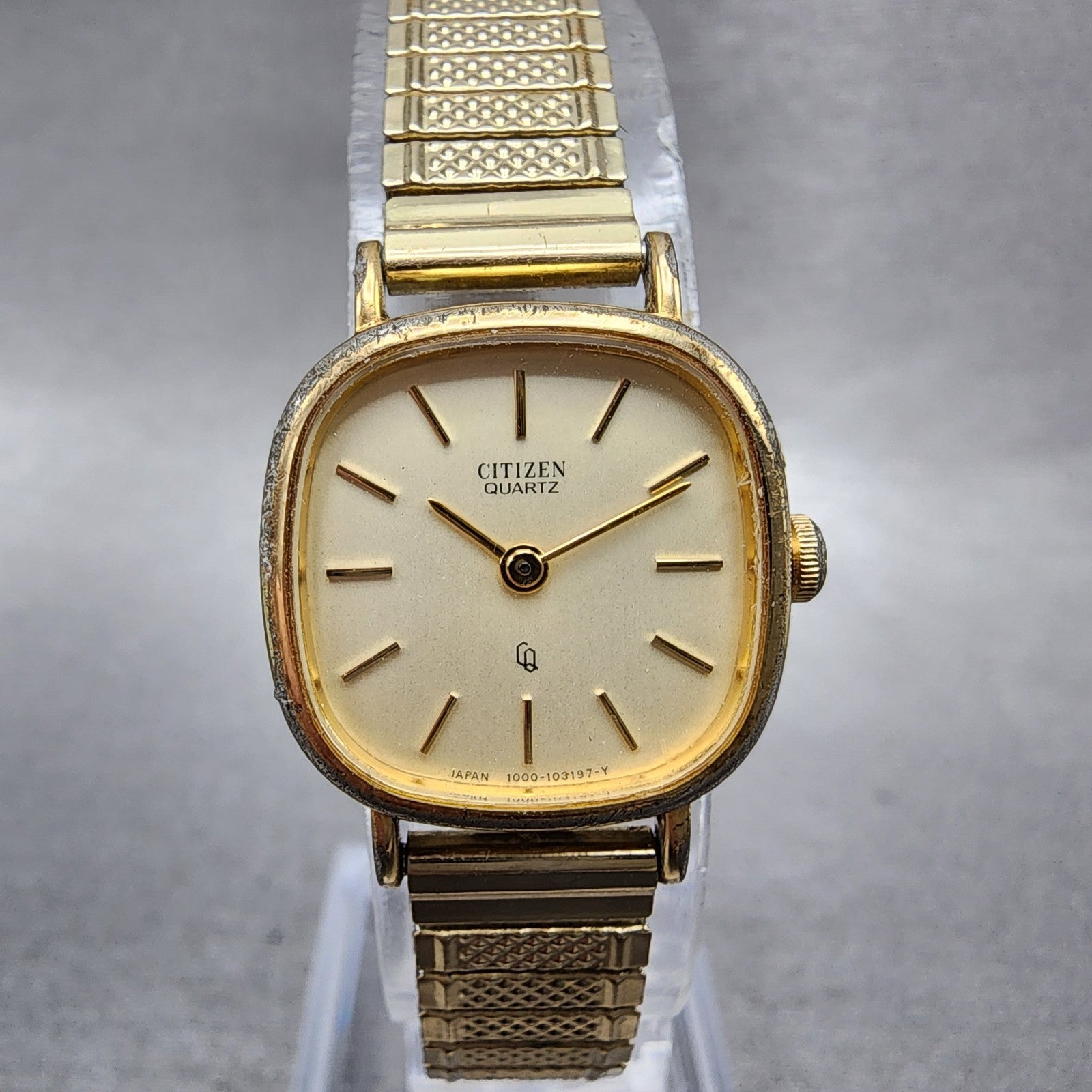 Citizen CQ Watch Women 20mm Gold Dial Gold Tone Rectangle New Battery VTG0