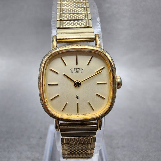 Citizen CQ Watch Women 20mm Gold Dial Gold Tone Rectangle New Battery VTG0