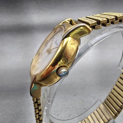 Bulova Watch Women 24mm White Dial Gold Tone Date Round 97M14 New Battery2
