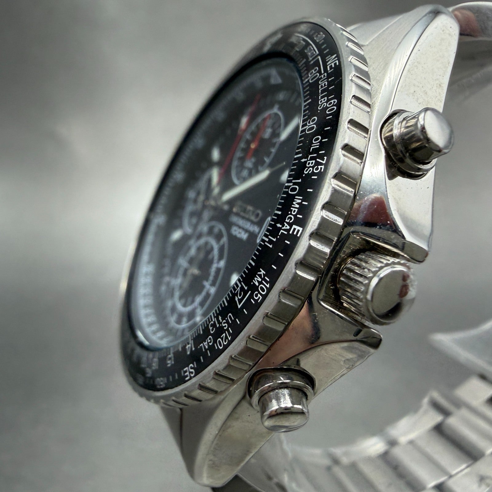 Seiko Flightmaster Chronograph Watch Men 40mm Black dial Steel Date New Battery2