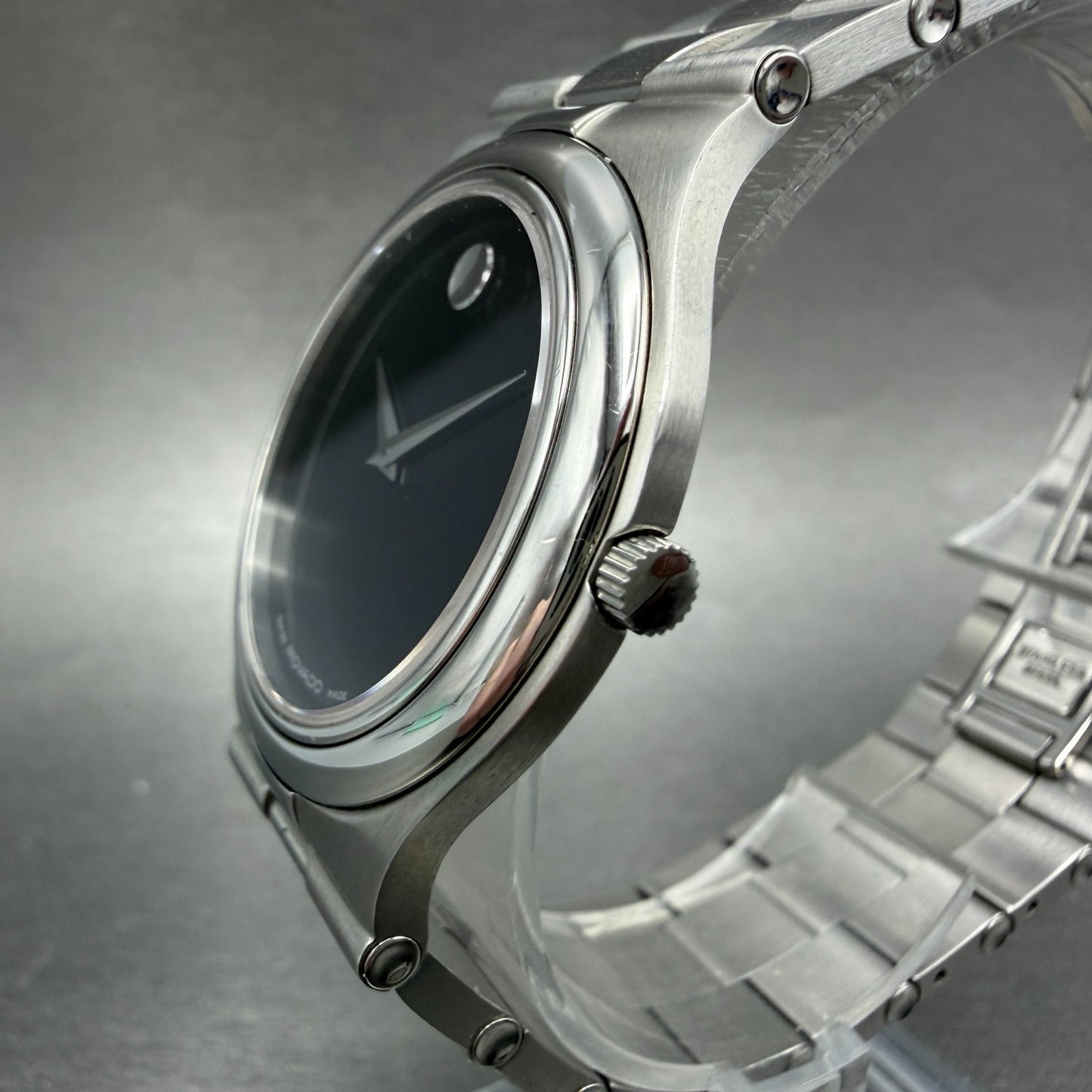 Movado Dominion Watch Men 36mm Black Dial Steel 84 G2 883 Round New Battery2