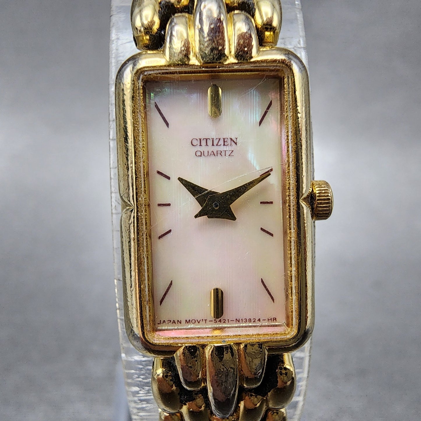 Citizen Tank Watch Women 13mm MOP Dial Gold Tone Rectangle 5421S036505 New Batt1