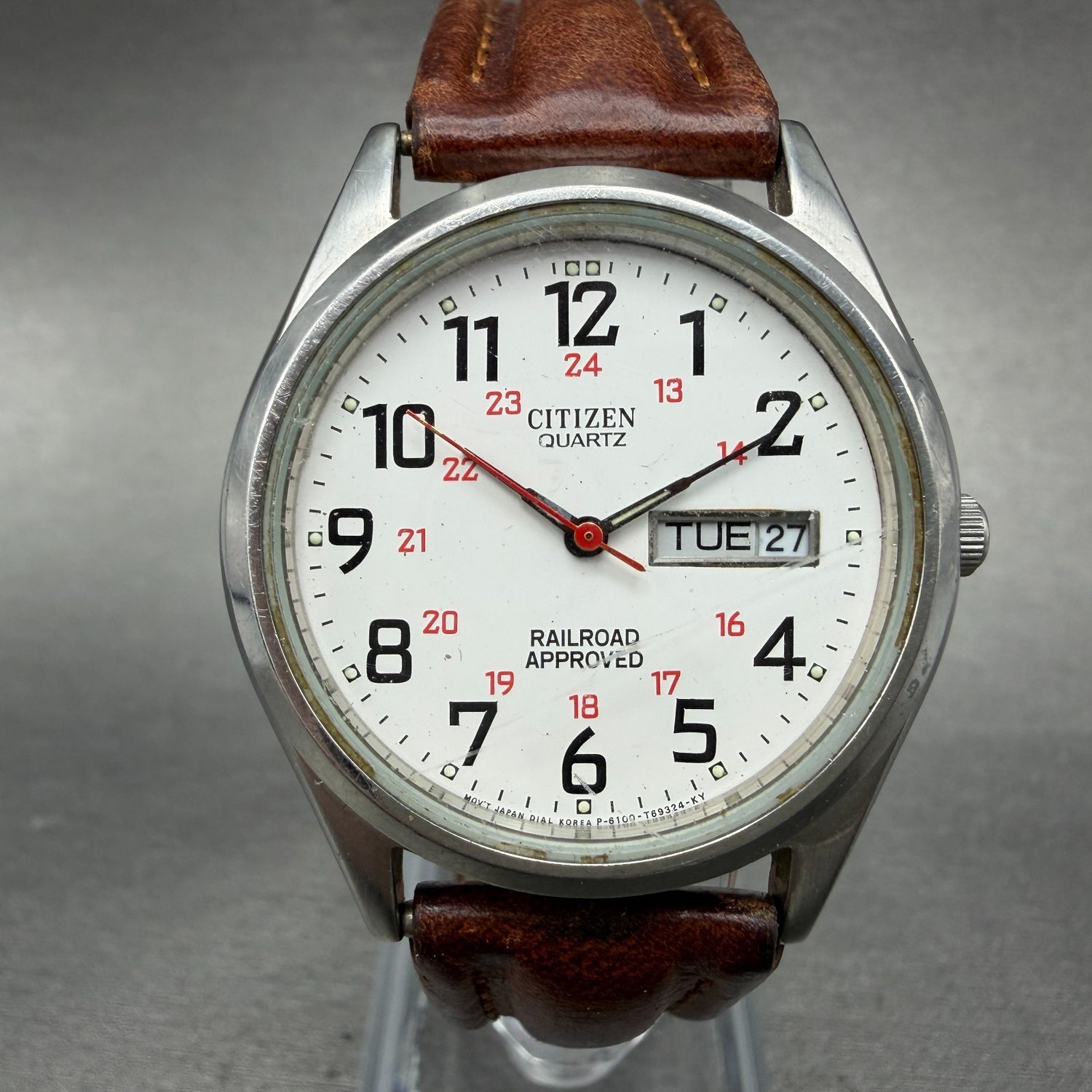 Citizen Railroad Approved Watch Men 35mm White Dial Silver Daydate 6100 PARTS0