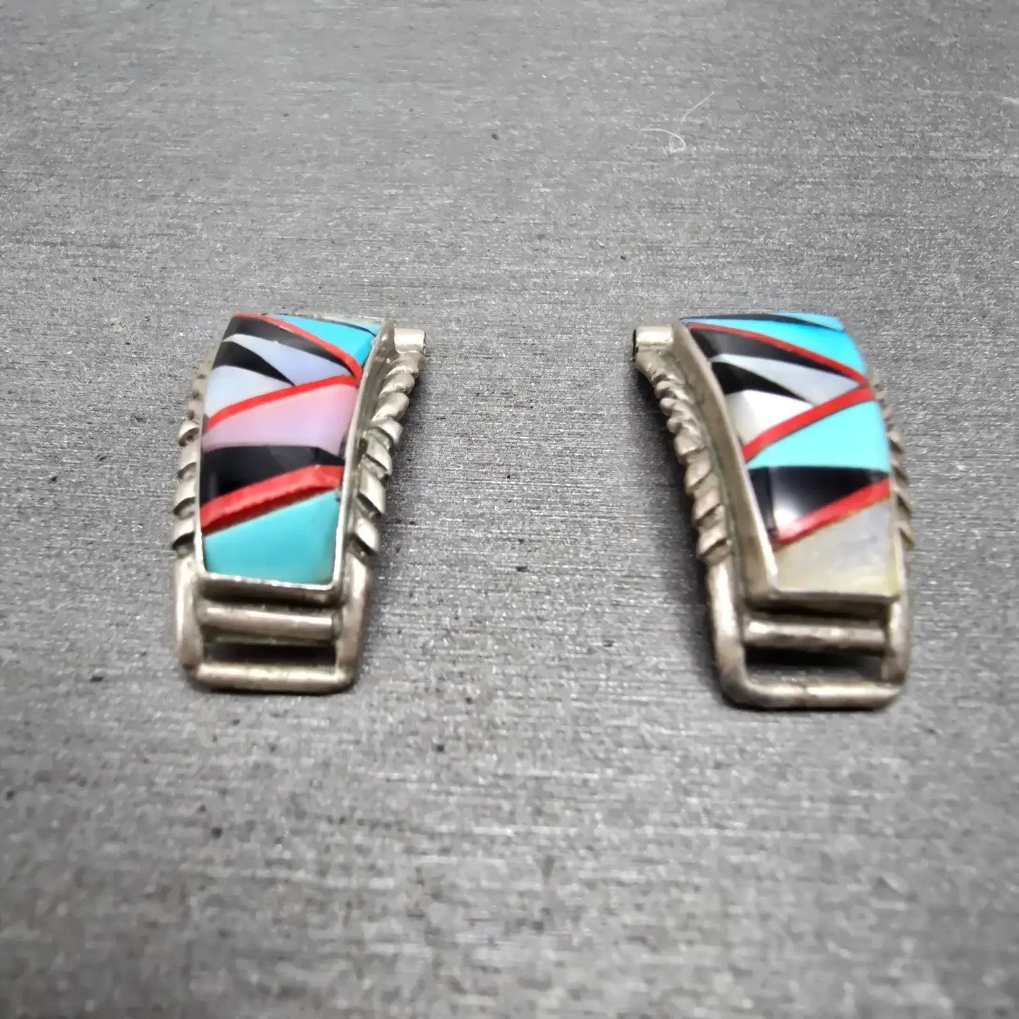 Navajo Watch band tips 14mm Silver Tone Red Blue Tone Vintage2