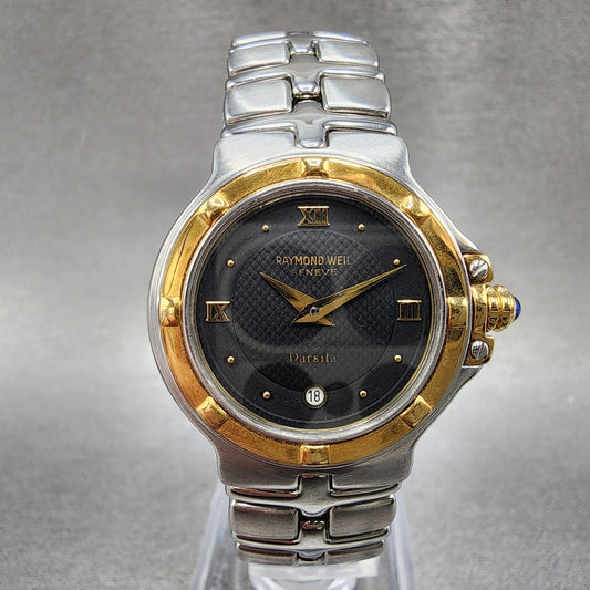 Raymond Weil Parsifal Watch Women 28mm Black Dial Two Tone Date Round New Batt0