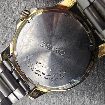 Seiko Watch Men 39mm Black Dial Gold Tone Daydate Round 7N43-0AZ0 New Battery10