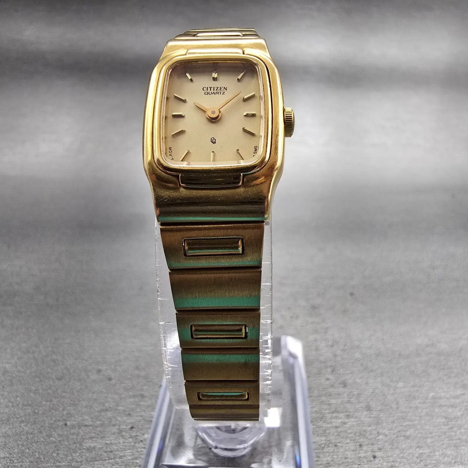 Citizen CQ Watch Women 17mm Champagne Dial Gold Tone 3220-S60228 New Battery VTG5