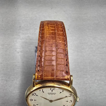 Seiko Watch Men 32mm Cream Dial Gold Tone Round 5Y30-7009 New Battery Vintage4