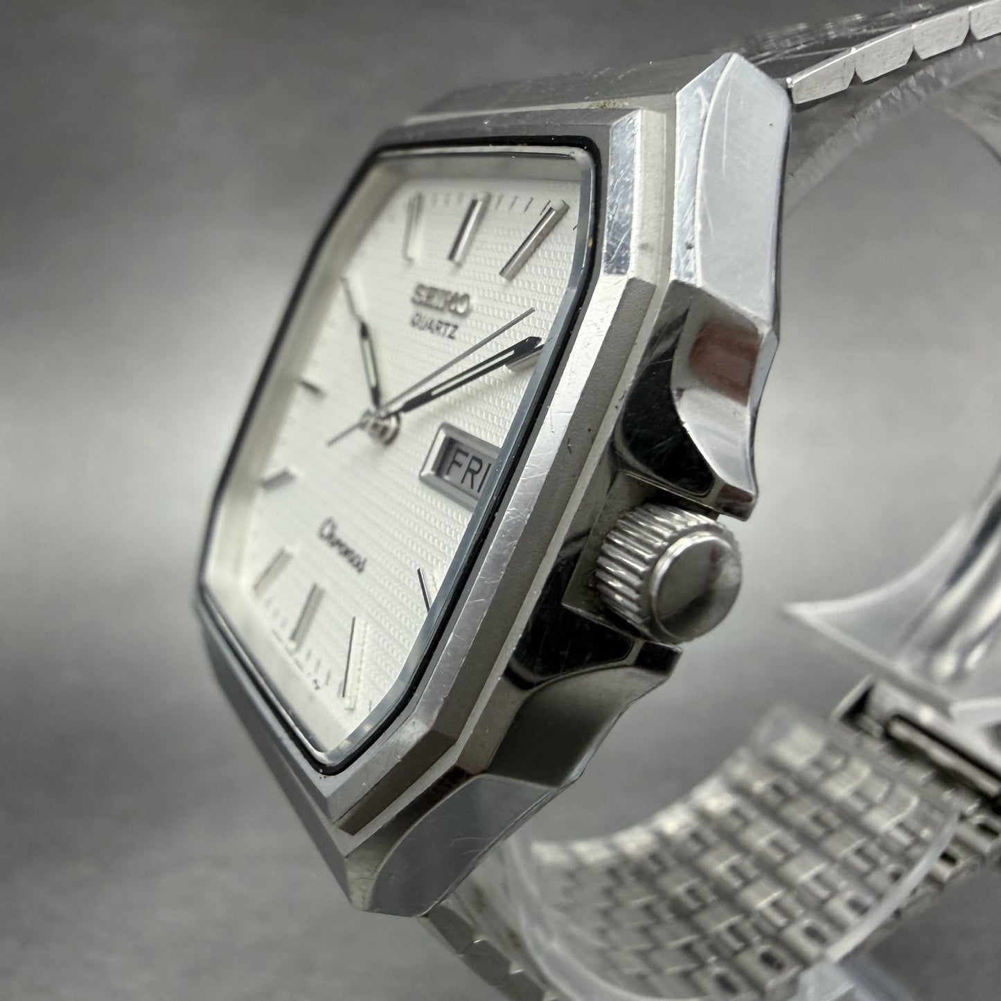 Seiko Chronos Watch Men 32mm Silver Dial Silver Tone Daydate 7433-5010 PARTS3