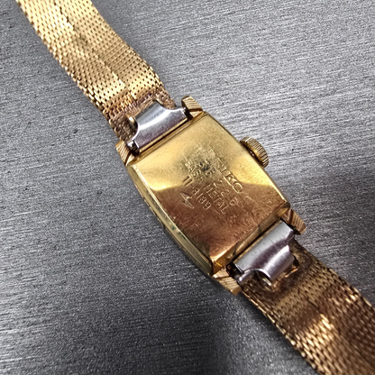 Seiko Watch Women 14mm Gold Dial Gold Tone Rectangle 11-3189 Manual Wind Works10