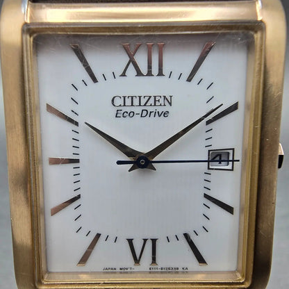 Citizen Eco-Drive Tank Watch Men 31mm White Dial Rose Gold Date Rectangle Runs1